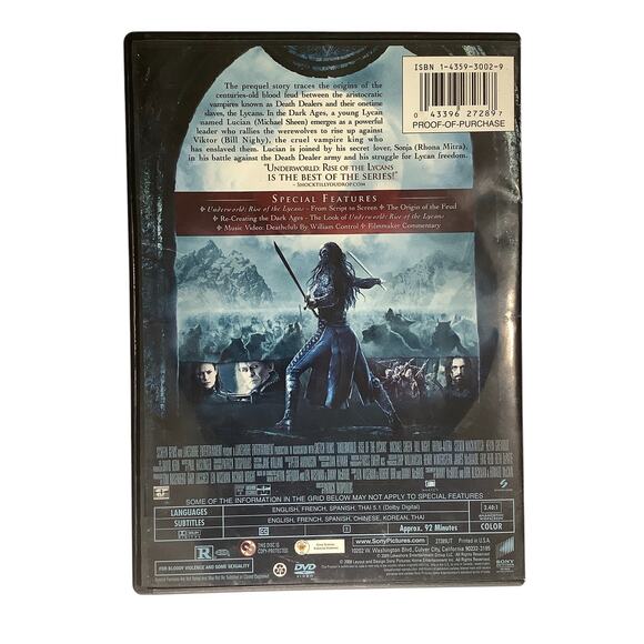 Underworld: Rise of the Lycans (DVD, 2009) "R" 92 Min. of Action, Sci-Fi, Horror - Picture 6 of 6